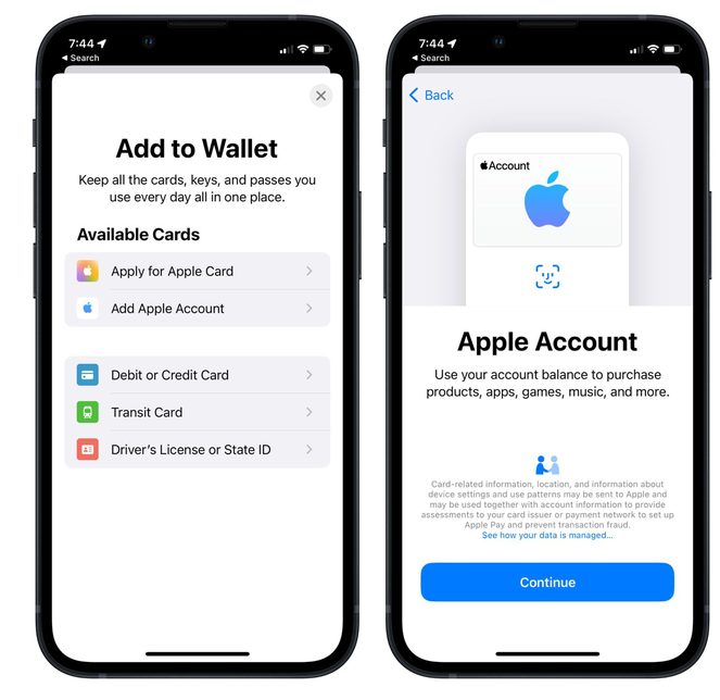 泸定苹果手机维修分享iOS 15.5钱包App如何添加 Apple 账户 